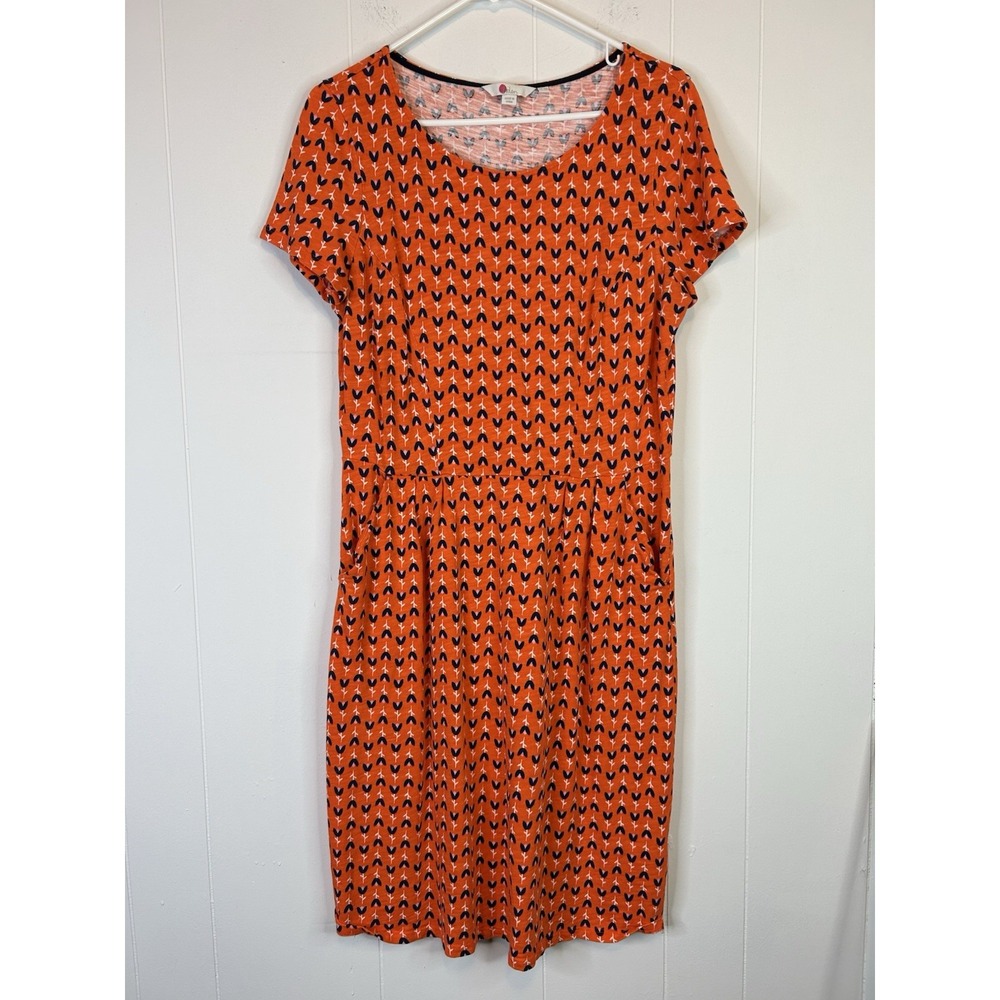 Boden Women's Size 10 Floral Print Dress Orange Cap Sleeve Knee Length 236
